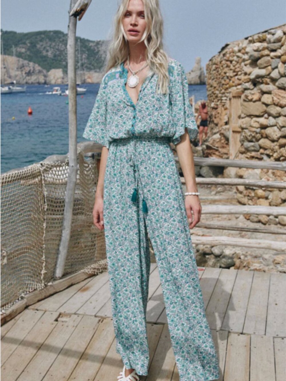 Spell Sienna Jumpsuit Jade Green - Size Small - Boho Wide Leg - NWOT